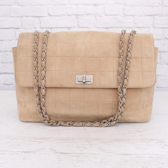 Chanel Chocolate Bar Reissue Multi Pocket Beige Suede Shoulder Crossbody A3212 - Picture 1 of 12